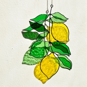 Lemon and Lime Stained Glass Suncatcher | Botanical Fruit Window Hanging Garden Decor