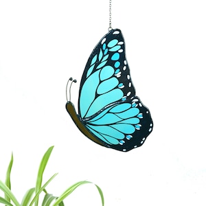 Blue Butterfly Stained Glass Window Hangings, Cute Easter Gift for Sister Custom Stained glass Butterfly Suncatcher