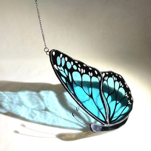 Butterfly Stained Glass Suncatcher, Stained glass window hangings Blue Butterfly, Glass Decoration Butterfly Art Spring gift for mom