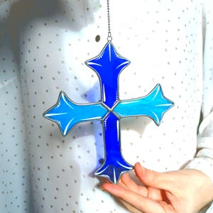 Stained Glass Cross Suncatcher, Christian Window Decor, Unique Religious Gift, Religious Wall Hanging, Handmade Stained Glass Art