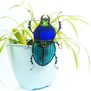 Stained Glass Scarab Beetle Suncatcher, Colorful Home Plants Decor
