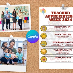 Teacher Appreciation Week Schedule Flyer Canva Template - Digital ...