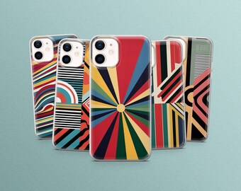 Retro Stripes Phone Case Aesthetic Shapes Cover for iPhone 15 Pro Max, 15 Pro, 15, 14, Google Pixel 8, 7A, 6A, Samsung S24 Ultra, S23, S22