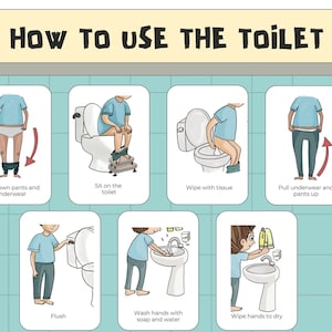 Stap voor stap toiletpotroutine | Visuele volgorde toilet | Zindelijkheidstraining met poster en instructiekaarten | Verzonken hendel
