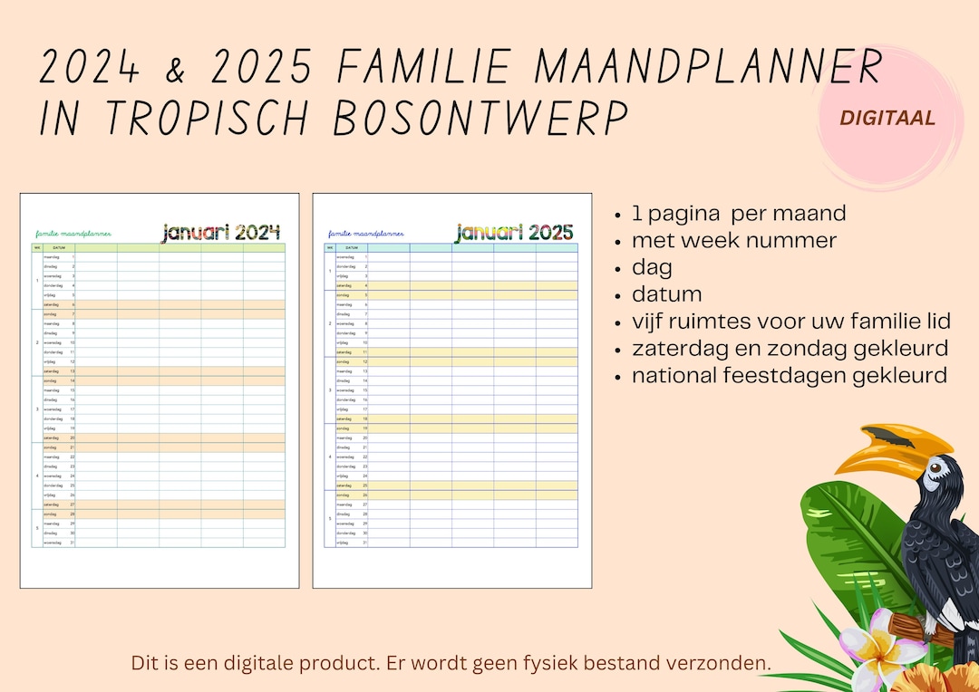 2024/2025 Familie Maandplanner Afdrukbare Met Weeknummer, Dag, Datum