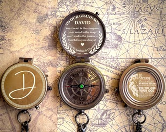 Brújula de latón personalizada, regalo para nuestro nieto, regalos de Navidad para nieto, regalo de graduación, recuerdo de bautizo, ideas para regalos de cumpleaños