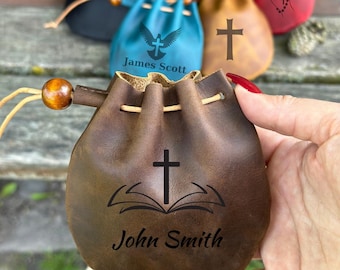 Bolsa de rosario de cuero personalizada, regalo religioso de Navidad, regalo de bautismo, regalo de confirmación, regalo de bautizo, regalo de comunión, versículo bíblico