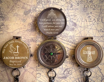 Engraved Compass, Baptism Gift for Godson, Inspirational Gift for Boy, Holy Communion Gift for Grandson, Confirmation Gift, Keepsake Baptism