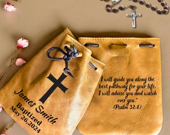 Personalized Leather Rosary Pouch, First Communion Gift, Leather Rosary Bag, Confirmation Gift, Baptism Gift, Catholic gifts, Religious Gift