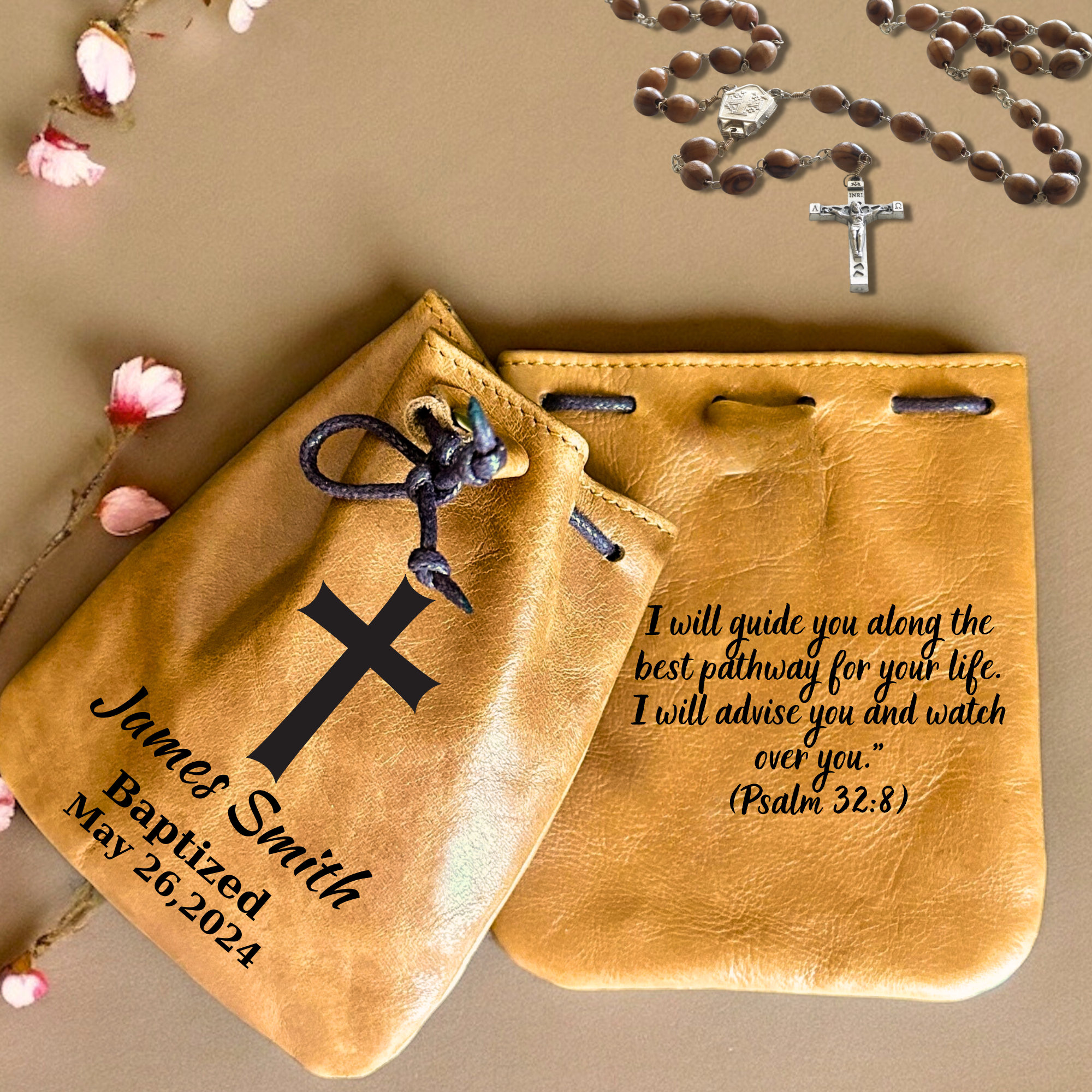 Personalized Leather Rosary Pouch, The Memorare Prayer, Catholic gifts, Priest Gift, Godfather Gift, Deacon Gift, Baptized, Religious Gift