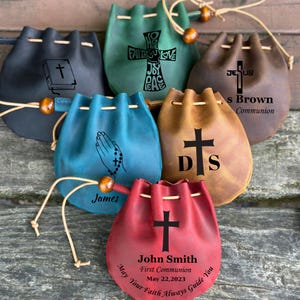 Pochette de chapelet en cuir personnalisée, cadeau de Noël chrétien, cadeau de baptême, cadeau de confirmation, cadeau catholique, cadeau de 1ère communion, étui pour chapelet