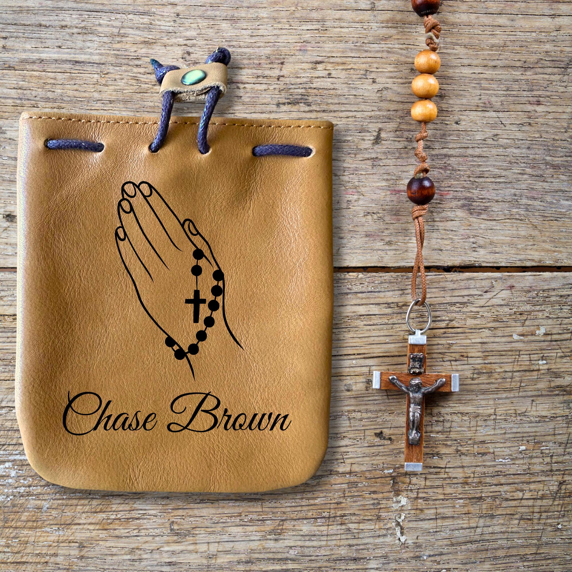 Personalized Leather Rosary Pouch, The Memorare Prayer, Catholic gifts, Priest Gift, Godfather Gift, Deacon Gift, Baptized, Religious Gift
