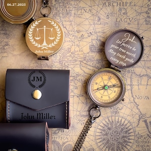Justice Quote Engraved Compass, Lawyer Gift, Law School Graduation Gift, Attorney Gift, Lawyer Retirement Gift, Judge Gift, Scale of Justice
