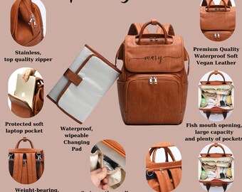 Personalized Brown Vegan Leather Diaper Backpack, Best Diaper Bag Backpack, New Mom Gift, Baby Shower Gifts, Moms Diaper Bag, Hospital Bag - Etsy Personalized Brown Vegan Leather Diaper Backpack, Best Diaper Bag Backpack, New Mom Gift, Baby Shower Gifts, Moms Diaper Bag, Hospital Bag - Etsy