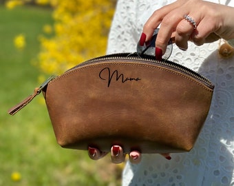 Mother's Day Gift, Personalized Genuine Leather Beauty Bag, Mom Gift for Mother's Day, Leather Gift for Mom, Mother in Law Gift, Mama Gifts