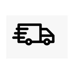 May include: Black and white line drawing of a delivery truck with three speed lines behind it.
