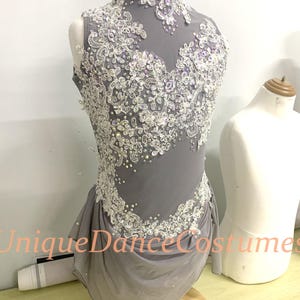 grey contemporary dance dress Long Glitter Prom Dress with Side Drape Champagne / Large