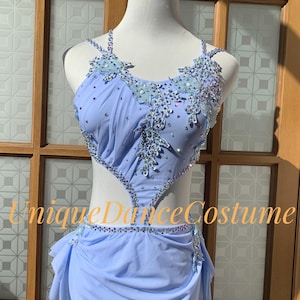 Dance Competition Handmade Costume Customizable Lyrical Contemporary Solo Rhinestoned Blue