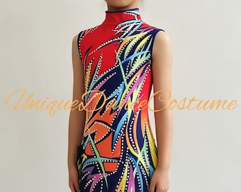 Customize Sleeveless Colorful Rhythmic Gymnastics Leotards Girls Women Strechy Spandex Competition Stage Dancewear