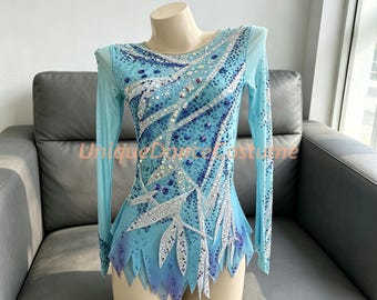 Customize  Rhythmic Gymnastics Leotards Girls Women Strechy Spandex Competition Stage Dancewear Blue Pink