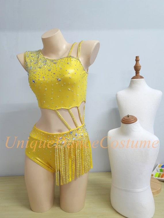 Customized Lyrical Dance Dress Girls Women Elegant Ballet Dress Competition Pole Dance Aerial Performance Wear Jazz Dance Gold