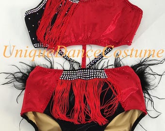 Dance Competition Handmade Costume Customizable Lyrical Contemporary Solo Rhinestoned Red Black