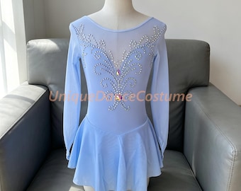 Light Blue Ice Skating Dress: Crystal Competition Performance Wear