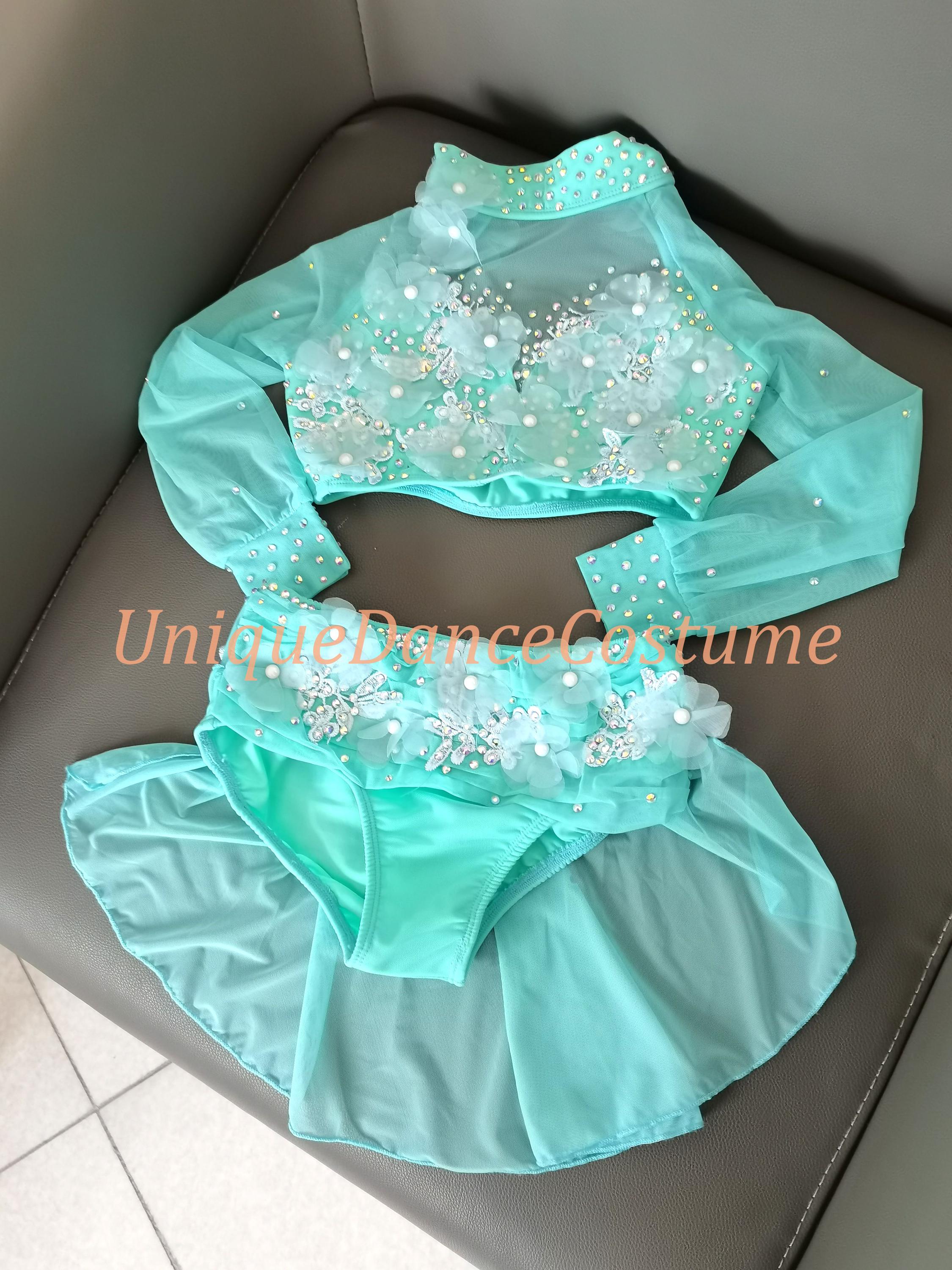 Customized Lyrical Dance Dress Girls Women Elegant Ballet Pole 2 Pieces Competition Aerial Performance Wear Jazz Dance Mint Green