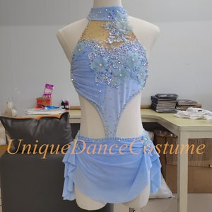 Robe de danse lyrique faite main pour filles, robe de ballet contemporaine moderne, concours de pole dance, robe de performance de yoga aérien, danse jazz, bleu