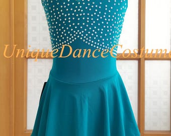 Ice Figure Skating Dress Girls Women Competition Dance Green Dress Performance Wear Quality Crystals Customized Sleeveless