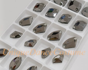 Sew On Flatback Glass Gems Grey-Black, Sew On Rhinestones, FlatBack Gems,  Sew On Crystal, Embellishment Round/Horse Eye/Axe/Rock