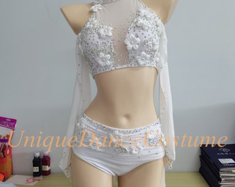 Customized Lyrical Dance Dress Girls Women Elegant Ballet Dress Competition Pole Dance Aerial Performance Wear Jazz Dance Gold