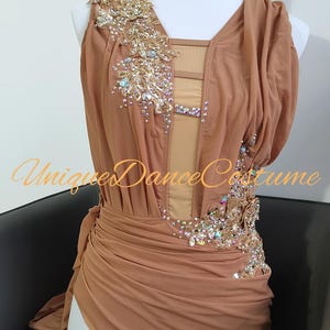 brown dress for dance competitions under $45 Latin Dance Dress by ZYM Dance Style model 2246 Grey Brown