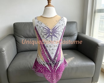 Customize  Rhythmic Gymnastics Leotards Girls Women Strechy Spandex Competition Stage Dancewear Pink