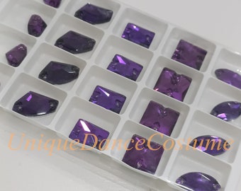 Dark Purple Sew On Rhinestones: Flatback Tear Drop Crystal Gems