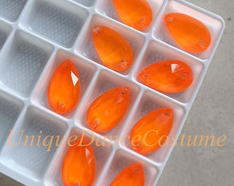 Sew On Flatback Glass Gems,Orange ,Pear Drop, 11x18mm ,Sew On Rhinestones, FlatBack Gems,  Sew On Crystal, Embellishment Gems