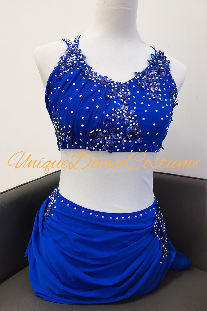 Customizable Royal Blue Lyrical Dance Dress: Modern Ballet, Jazz & Aerial Performance
