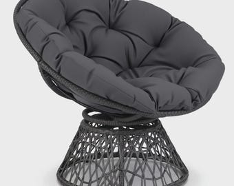Swivel Papasan Chair Round Wicker Lounge Chair with Thick Cushion