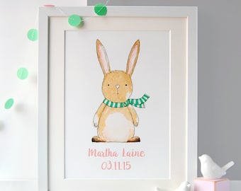 Personalised Illustrated Baby Rabbit A4 Print, Baby's First Easter Gift