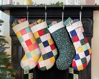 Handmade Luxury Quilted Christmas Stocking - Pastel Or Traditional Cotton Quilted Christmas Stocking, Personalised Christmas Stocking