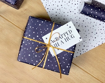Wrapped In A Hug Navy Stars Wrapping Paper, Valentine's Day Gift Wrap