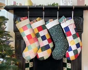 Handmade Luxury Quilted Christmas Stocking - Pastel Or Traditional Cotton Quilted Christmas Stocking