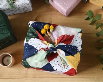 Reusable Traditional Patchwork Fabric Gift Wrap, Furoshiki Cotton Gift Wrapping