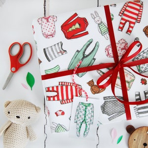 Set di carta da regalo natalizia per il primo bambino - Prima confezione regalo natalizia illustrata per bambino