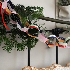 伝統的なパッチワークのクリスマスペーパーチェーンキット、クリスマスガーランドデコレーション、ヴィンテージパッチワークキルトのホリデーデコレーション