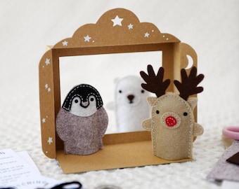 Make Your Own Winter Finger Puppets Craft Sewing Kit -  Plastic Free Children's Stocking Filler, Eco Friendly Christmas Craft Kit