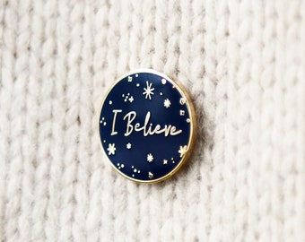 I Believe Enamel Lapel Pin Badge - Navy Blue Christmas Badge, Magical Christmas Stocking Filler Gift