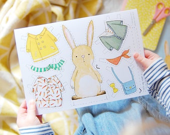 Rabbit Paper Doll Dress Up Activity Card, Children's Easter Card
