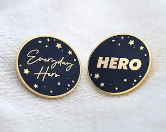 A Pair Of Hero Enamel Lapel Pin Badges, Birthday Gift For Parent