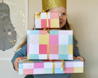 Pastel Patchwork Quilt Wrapping Paper Set - Recyclable Eco Friendly Gift Wrap